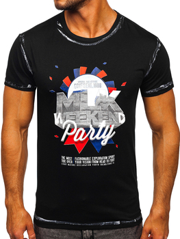 Camiseta de manga corta con impresión negro Bolf s028