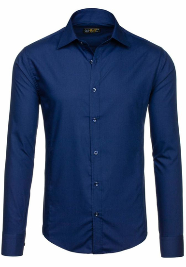 Camisa elegante azul marino de manga larga para hombre Bolf 1703