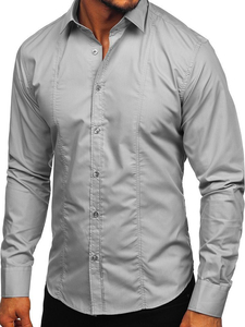 Hombre Camisa elegante de manga larga Gris Bolf 6944