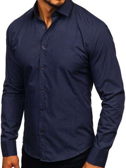 Camisa elegante azul marino de manga larga para hombre Bolf 1703