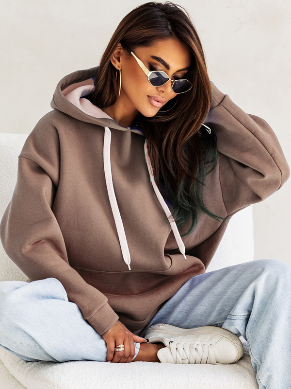 Sudadera con capucha y cuello de canguro para mujer capuchino Bolf 82131