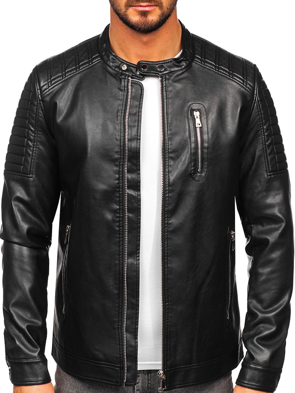 Chaqueta biker de cuero para hombre negro Bolf 11Z8017