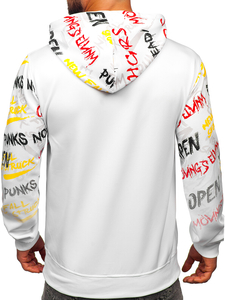 Sudadera tipo canguro con capucha con impresión para hombre blanco Bolf 8B997