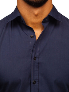 Camisa elegante azul marino de manga larga para hombre Bolf 1703