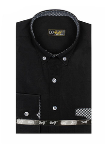 Camisa elegante de manga larga para hombre negro Bolf 4711
