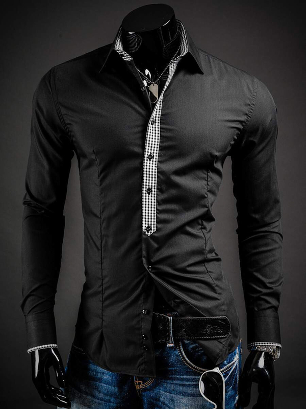 Camisa de hombre elegante de manga larga negra Bolf 0939A