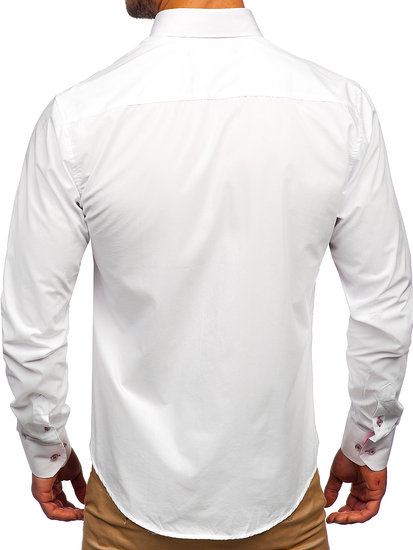Camisa elegante de manga larga para hombre blanco y rosa Bolf 4744