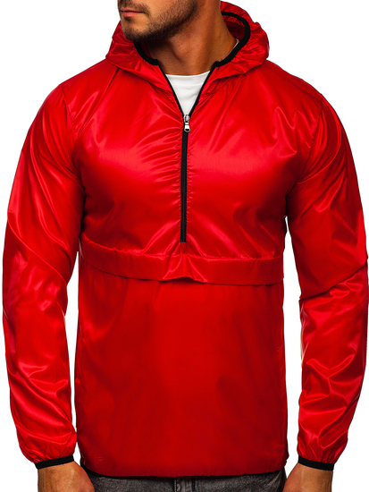 Chaqueta anorak deportiva de entretiempo con capucha para hombre rojo BOLF 5061