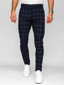 Pantalón chinos a cuadros de tela para hombre azul oscuro Bolf 184177