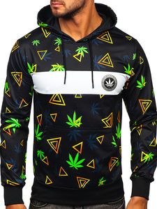 Sudadera con capucha con impresión para hombre negro Bolf HM631