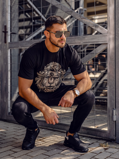 Camiseta de manga corta con impresión para hombre negro Bolf 0202A