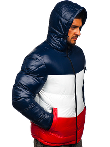 Chaqueta acolchada de invierno para hombre color azul oscuro y rojo Bolf 6593