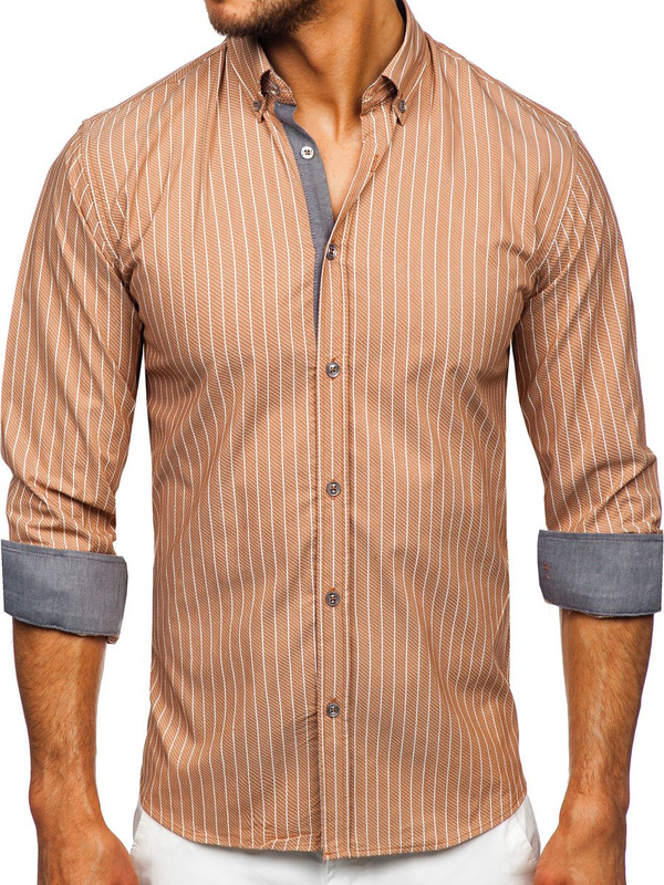 Camisa a rayas con manga larga para hombre color marrón Bolf 20731-1