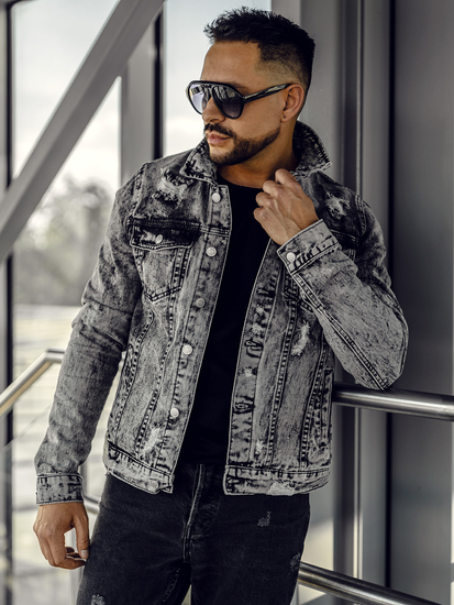 Chaqueta de jeans para hombre gris Bolf AK588