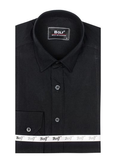 Hombre Camisa elegante de manga larga Negro Bolf 6944