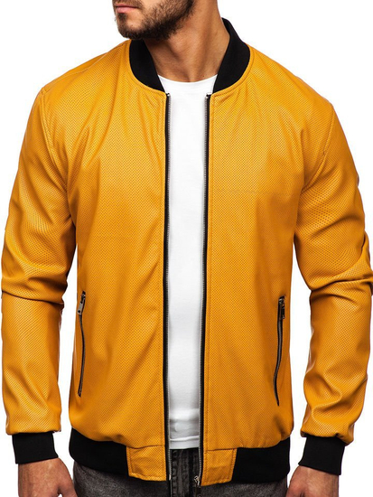 Chaqueta de cuero para hombre camel Bolf 6125