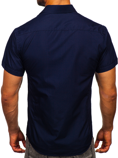 Camisa elegante de manga corta para hombre azul oscuro Bolf 7501