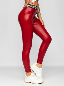 Leggings con cuero de ecológico para mujer rojo Bolf MY16572