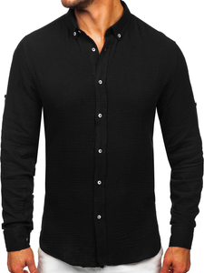 Camisa muselina de manga larga para hombre negro Bolf 22746