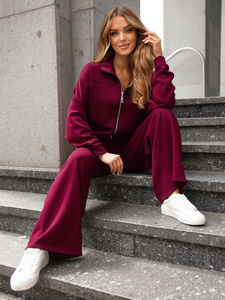 Conjunto de sudadera con cremallera de dos piezas para mujer color burdeos Bolf 821109