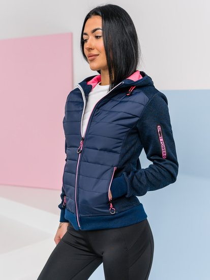 Chaqueta acolchada de entretiempo para mujer con capucha color azul oscuro Denley KSW4001