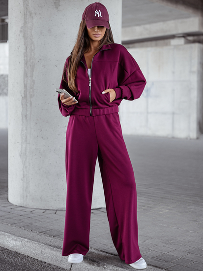 Conjunto de sudadera con cremallera de dos piezas para mujer color burdeos Bolf 821109