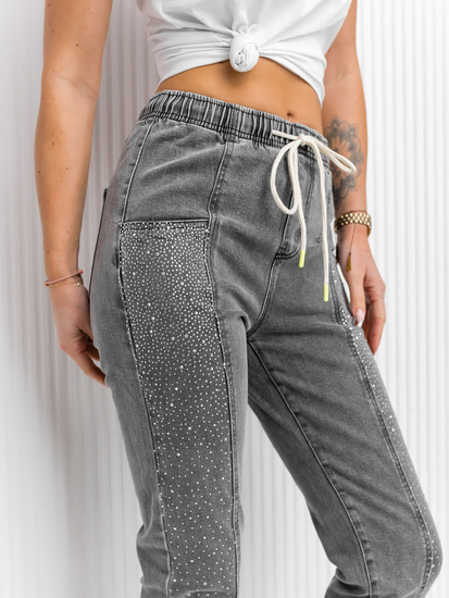Pantalón vaquero con lentejuelas mom fit para mujer grafito Bolf BF108