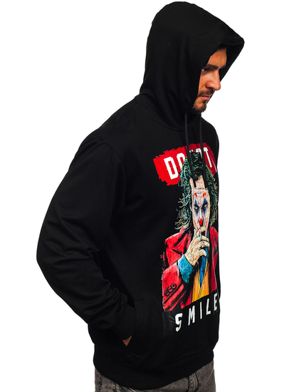 Sudadera con capucha e impresión para hombre negro Bolf 6384
