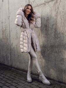 Chaqueta larga acolchada abrigo de invierno con capucha para mujer beige Bolf 5M3156A