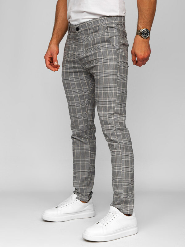 Pantalón chinos a cuadros de tela para hombre gris Bolf 184171
