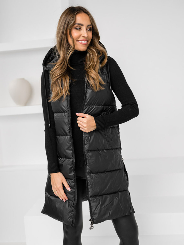 Chaleco acolchado largo para mujer negro Bolf R8212
