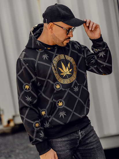 Sudadera con capucha con impresión para hombre negro Bolf HM630