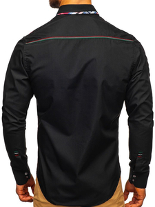 Camisa elegante de manga larga negra para hombre Bolf 3701
