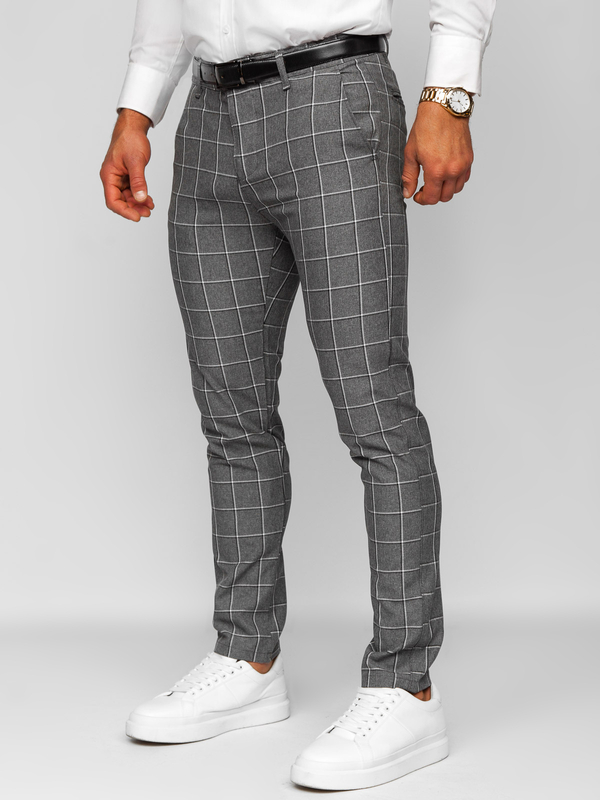 Pantalón chinos a cuadros de tela para hombre antracita Bolf 0044