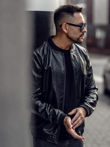 Chaqueta bomber de cuero para hombre negro Bolf 6803B