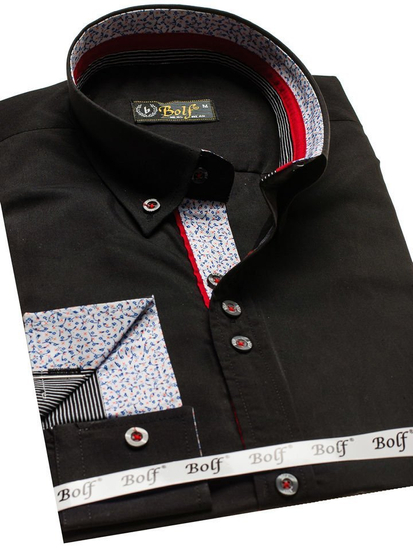 Camisa elegante de manga larga para hombre negra Bolf 8839