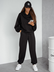 Conjunto de chándal de dos piezas con capucha para mujer color negro mantequilla Bolf 525