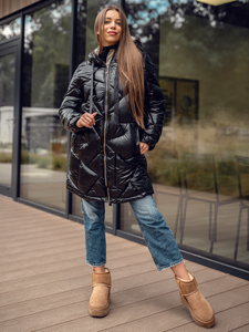 Chaqueta larga acolchada abrigo de invierno con capucha para mujer negro Bolf 5M3189