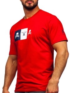 Camiseta algodón de manga corta con impresión para hombre rojo Bolf 14784
