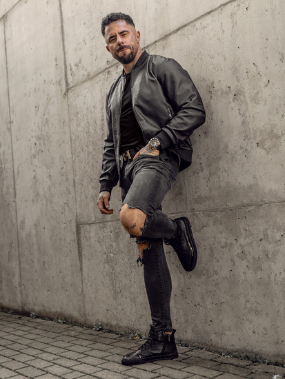 Chaqueta bomber de cuero para hombre negro Bolf 3A65A