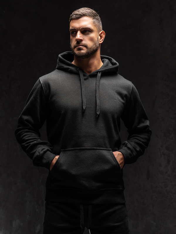 Sudadera con capucha tipo canguro para hombre negro Bolf 2009A1