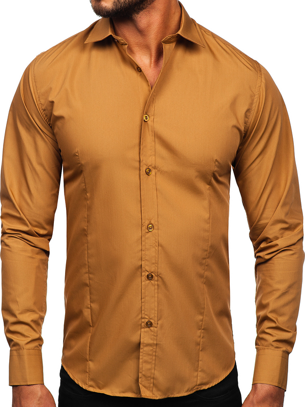 Camisa elegante marrón claro de manga larga para hombre Bolf 1703
