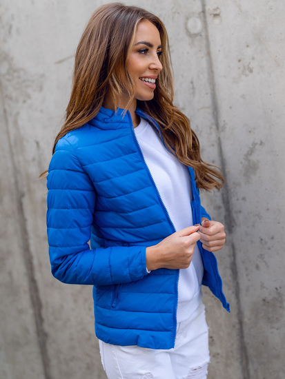 Chaqueta acolchada con cuello alto de entretiempo para mujer azul claro Bolf 1141A