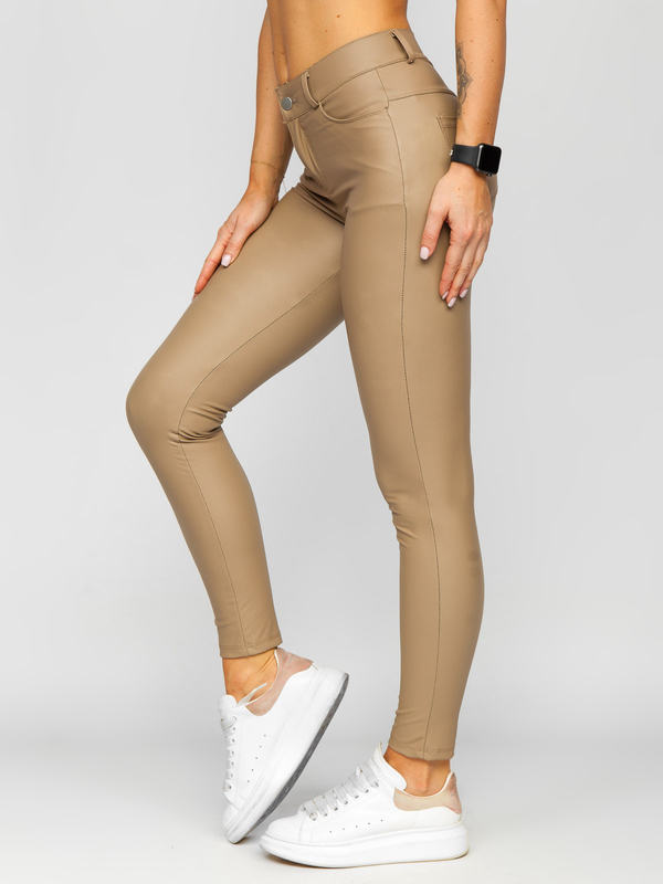 Leggings de cuero ecológico para mujer beige Bolf DM850