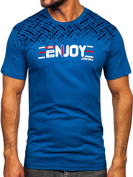 Camiseta algodón de manga corta con impresión para hombre azul Bolf 14720