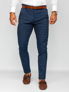 Pantalón chino de cuadros para hombre azul oscuro Bolf 0035