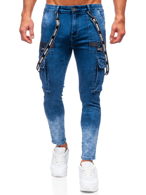 Pantalón vaquero cargo para hombre azul oscuro Bolf TF118