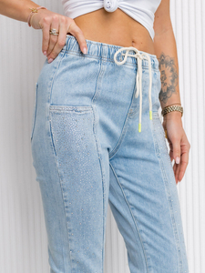 Pantalón vaquero con lentejuelas mom fit para mujer azul Bolf BF108