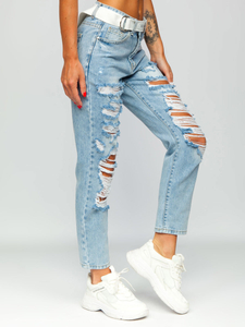 Pantalón vaquero para mujer con cinturón color azul celeste Denley BS502