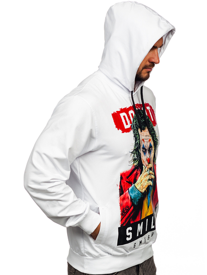 Sudadera con capucha e impresión para hombre blanco Bolf 6384